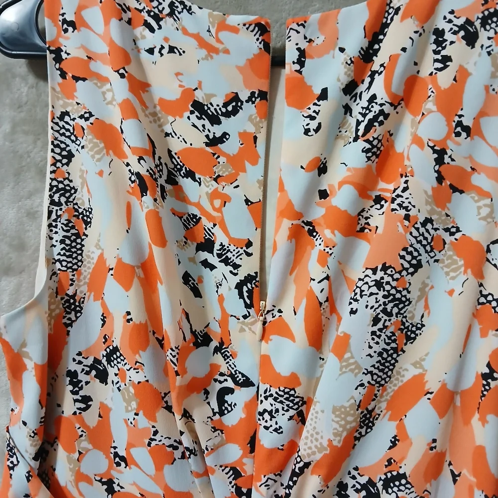 DKNYC Orange and Black Patterned Midi Dress Size 14 - Picture 6 of 16